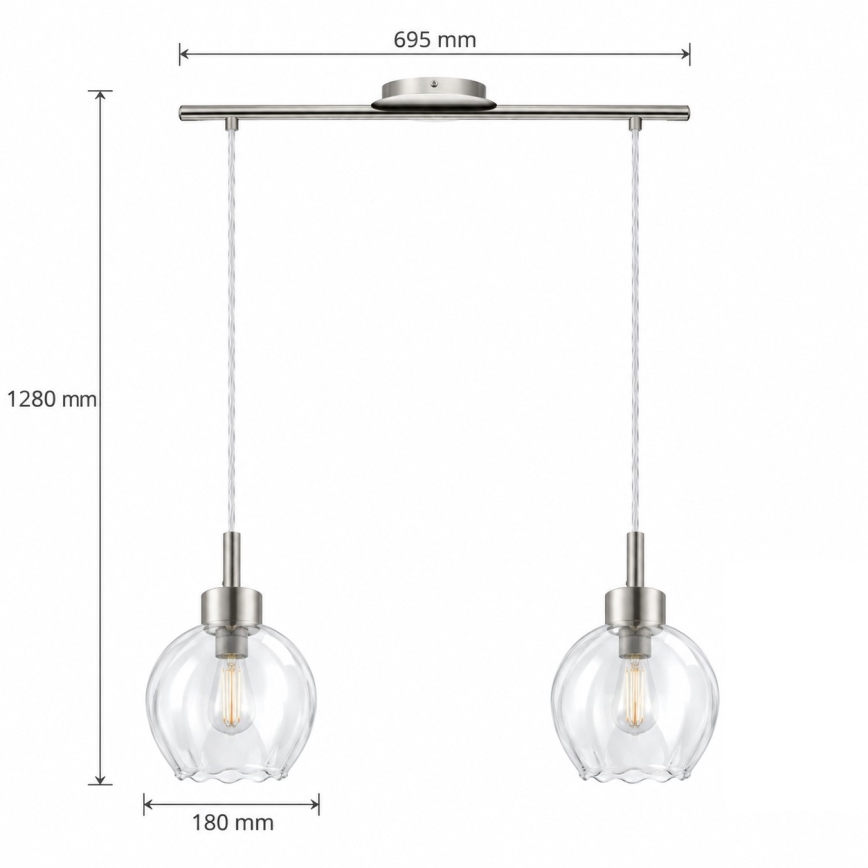 BRILAGI - LED-Pendelleuchte mit Kabel RETRO GLASS 2xE27/60W/230V mattchrom/klar