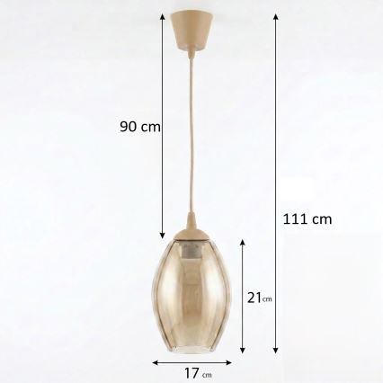 BRILAGI - LED-Pendelleuchte an Kabel RETRO-GLAS 1xE27/60W/230V Ø 17 cm beige/rauchbeige