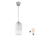 BRILAGI - LED-Pendelleuchte mit Kabelaufhängung RETRO GLASS 1x E27/60W/230V Ø 14 cm silber/weiß