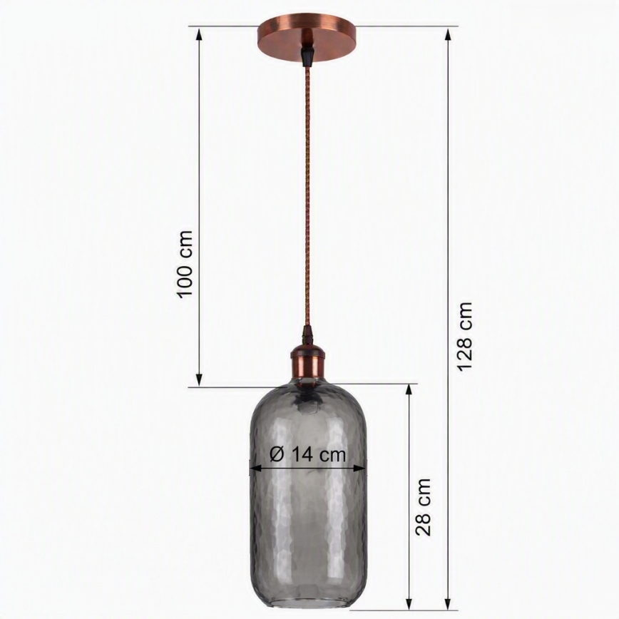 BRILAGI - LED-Hängeleuchte mit Kabel RETRO GLASS 1xE27/60W/230V Ø 14 cm kupfer/rauchgrau