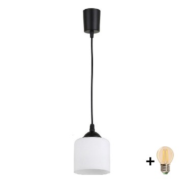BRILAGI - LED-Pendelleuchte mit Kabelaufhängung RETRO GLASS 1xE27/60W/230V Ø 14 cm schwarz/weiß