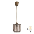 BRILAGI - LED-Pendelleuchte mit Kabelaufhängung RETRO GLASS 1xE27/60W/230V Ø 15 cm braun/rauchbeige