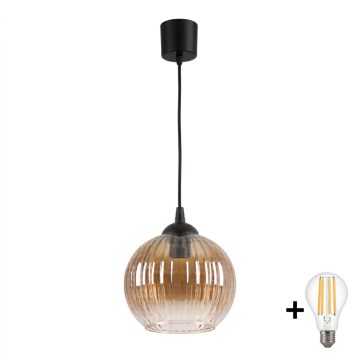 BRILAGI - LED-Pendelleuchte mit Kabelaufhängung RETRO GLASS 1xE27/60W/230V Ø 18 cm schwarz/rauchbraun