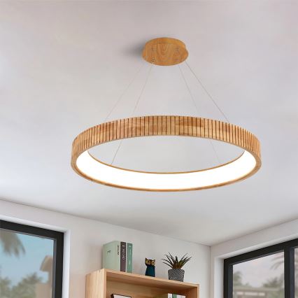 Brilagi - LED-Pendelleuchte mit Seil FALCON WOOD MODERN LED/60W/230V 3000/4000/6000K Ø 80 cm Holz