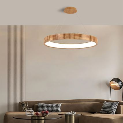 Brilagi - LED-Pendelleuchte mit Seil FALCON WOOD MODERN LED/60W/230V 3000/4000/6000K Ø 80 cm Holz