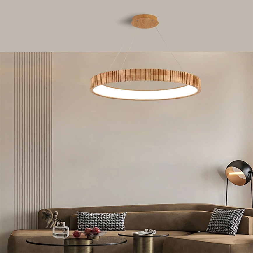 Brilagi - LED-Pendelleuchte mit Seil FALCON WOOD MODERN LED/60W/230V 3000/4000/6000K Ø 80 cm Holz