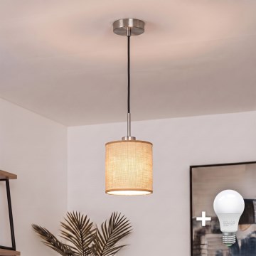 Brilagi - LED-Pendelleuchte mit Seilaufhängung NUBILA 1xE27/60W/230V Ø 14 cm schwarz/hellbraun