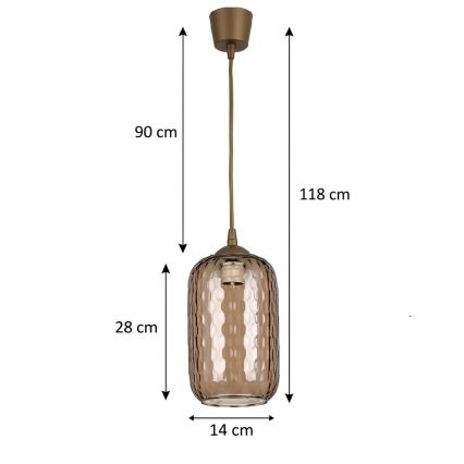 BRILAGI - LED-Pendelleuchte mit Kabel RETRO GLASS 1xE27/60W/230V Ø 14 cm braun//rauchbraun