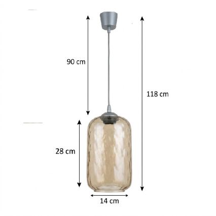 BRILAGI - LED-Pendelleuchte an Kabel RETRO GLASS 1xE27/60W/230V Ø 14 cm silber/rauchbraun