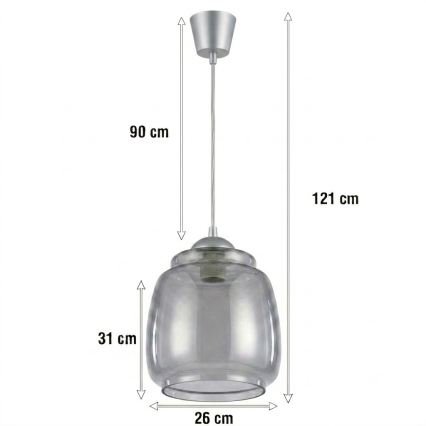 BRILAGI - LED-Pendelleuchte an Kabel RETRO GLASS 1xE27/60W/230V Ø 26 cm silber/rauchgrau