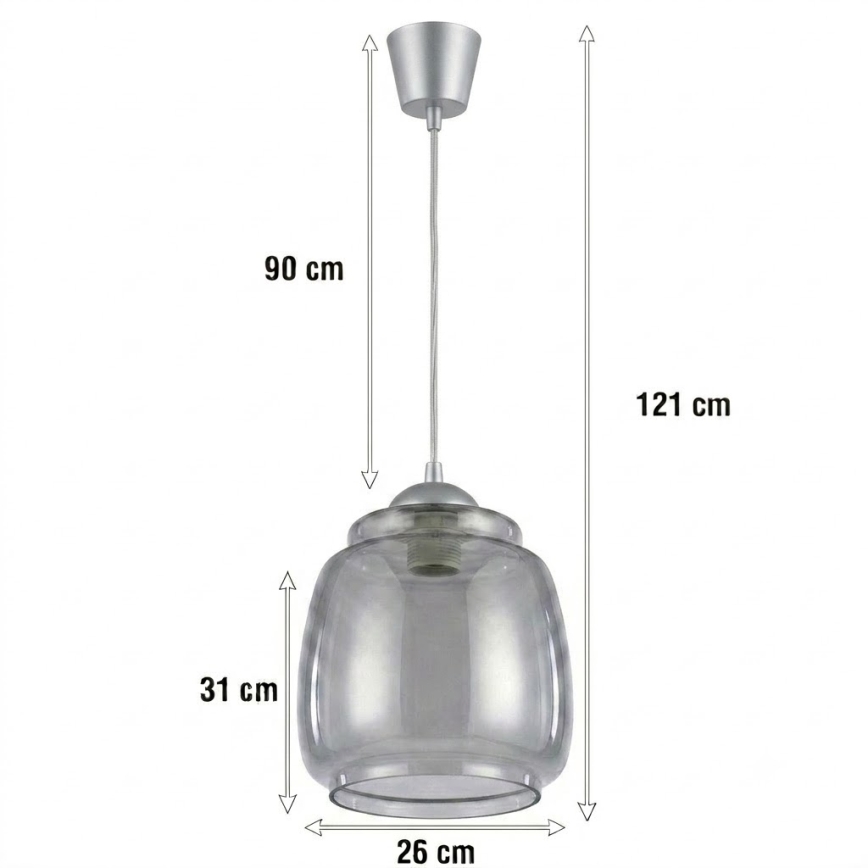 BRILAGI - LED-Pendelleuchte an Kabel RETRO GLASS 1xE27/60W/230V Ø 26 cm silber/rauchgrau