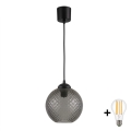 BRILAGI - LED-Pendelleuchte RETRO GLASS an Kabel 1xE27/60W/230V Ø 18 cm schwarz/rauchgrau