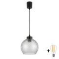 BRILAGI - LED-Pendelleuchte RETRO GLASS an Kabel 1xE27/60W/230V Ø 25 cm schwarz/rauchgrau