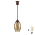 BRILAGI - LED-Pendelleuchte RETRO GLASS mit Kabel 1xE27/60W/230V Durchmesser 17 cm braun/rauchbeige