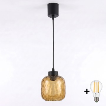BRILAGI - LED-Pendelleuchte RETRO GLASS mit Kabel 1xE27/60W/230V Ø 14 cm schwarz/rauchbraun