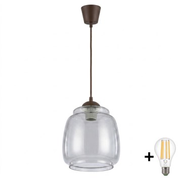BRILAGI - LED-Pendelleuchte RETRO GLASS mit Kabelaufhängung 1xE27/60W/230V Ø 26 cm, braun/rauchgrau