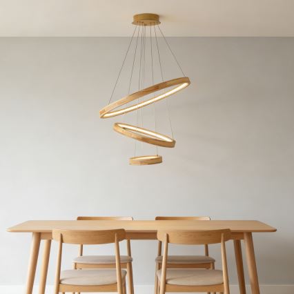 Brilagi - LED-Pendelleuchte UMEA WOOD an Kabel, LED/45W/230V, Ø 60 cm, Holz