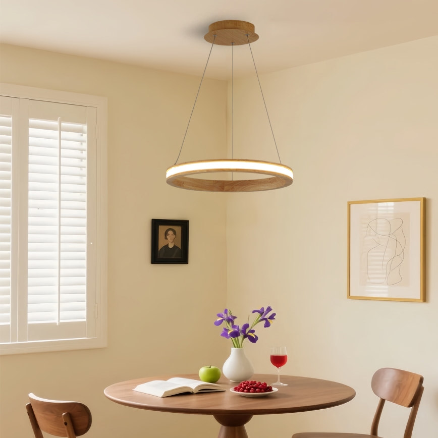 Brilagi - LED-Pendelleuchte UMEA WOOD an Seil, LED/30W/230V, Ø 40 cm, Holz