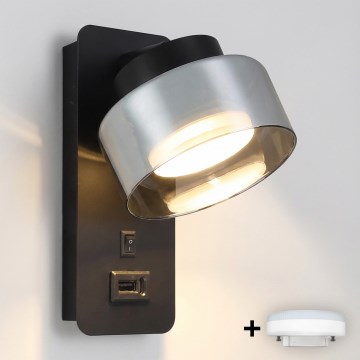 BRILAGI - LED RGB+CCT dimmbare Wandleuchte mit USB-Anschluss AURA LUX 1xGX53/14W/230V 2700-6500K Wi-Fi Tuya schwarz/rauchgrau