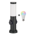 Brilagi - LED RGBW dimmbare Außenlampe mit 2 Steckdosen 1xE27/9W/230V 2700-6500K IP44 40 cm schwarz