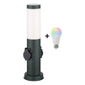 Brilagi - LED RGBW dimmbare Außenleuchte mit 2 Steckdosen 1xE27/9W/230V 2700-6500K IP44 40 cm Anthrazit