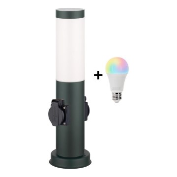 Brilagi - LED RGBW dimmbare Außenleuchte mit 2 Steckdosen 1xE27/9W/230V 2700-6500K IP44 40 cm Anthrazit