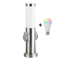 BRILAGI - LED RGBW dimmbare Außenleuchte mit 2 Steckdosen NOVA 1xE27/12W/230V 2700-6500K IP44 40 cm mattchrom