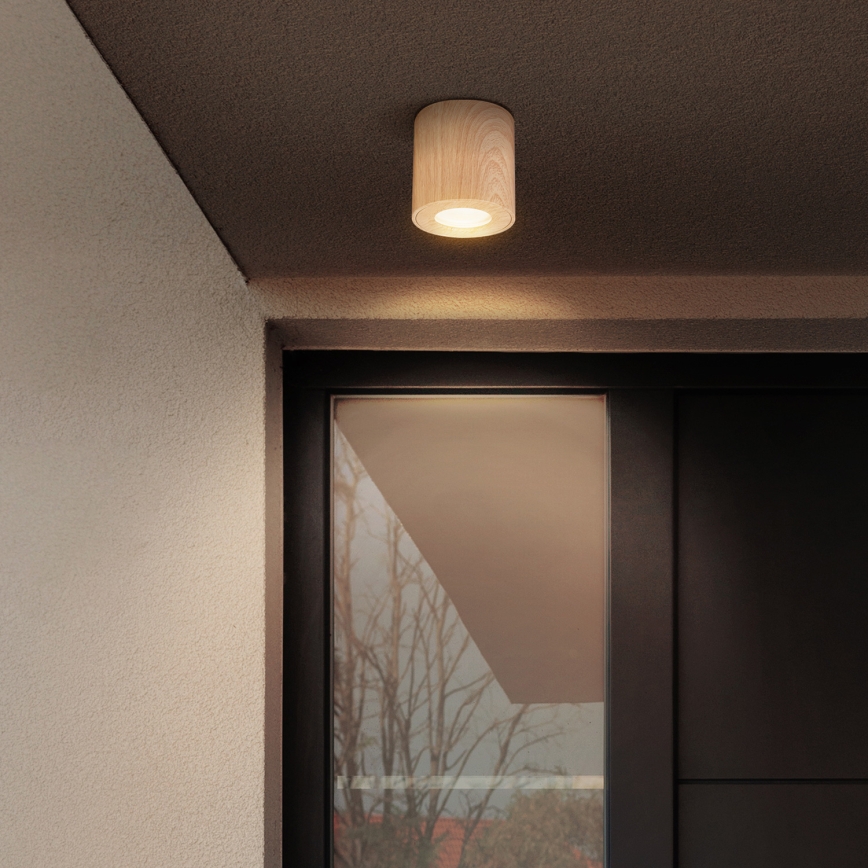 Brilagi - LED RGBW dimmbare Badezimmerleuchte MIA 1xGU10/4,8W/230V 3000K 84x80 mm Eichen-Dekor IP44 + Fernbedienung