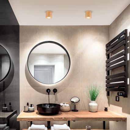 Brilagi - LED RGBW dimmbare Badezimmerleuchte MIA 1xGU10/6W/230V 3000K 84x80 mm Eichen-Dekor IP44 + Fernbedienung