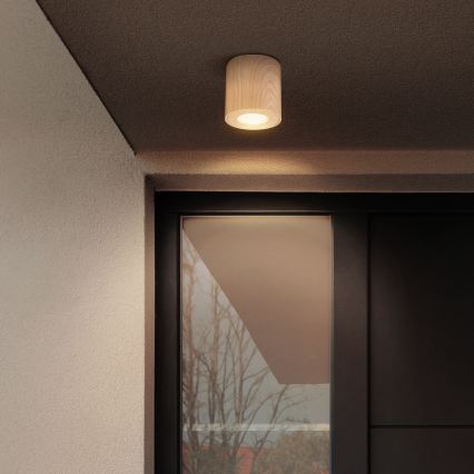 Brilagi - LED RGBW dimmbare Badezimmerleuchte MIA 1xGU10/6W/230V 3000K 84x80 mm Eichen-Dekor IP44 + Fernbedienung