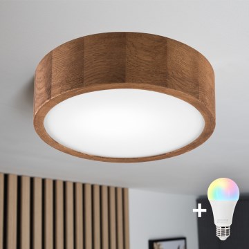 Brilagi - LED RGBW dimmbare Deckenleuchte CARVALHO 1xE27/9W/230V 2700-6500K Wi-Fi Eiche Ø 27,5 cm