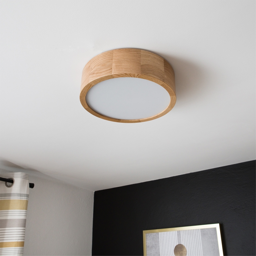 Brilagi - LED RGBW dimmbare Deckenleuchte CARVALHO 1xE27/9W/230V 2700-6500K Wi-Fi Eiche Ø 27,5 cm