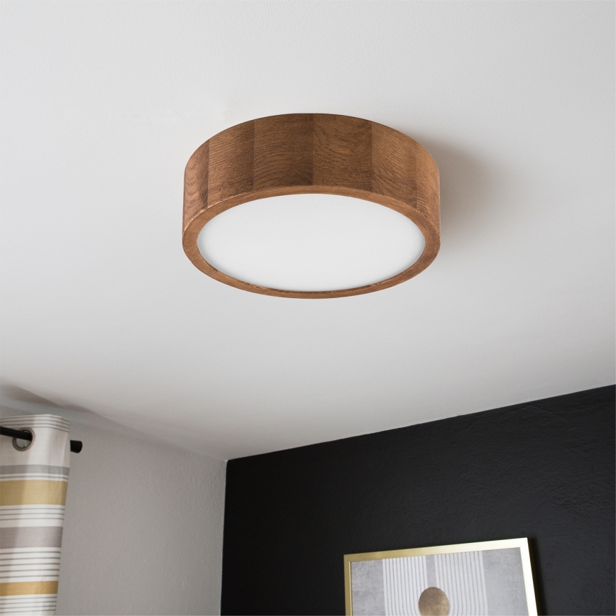 Brilagi - LED RGBW dimmbare Deckenleuchte CARVALHO 1xE27/9W/230V 2700-6500K Wi-Fi Eiche Ø 27,5 cm