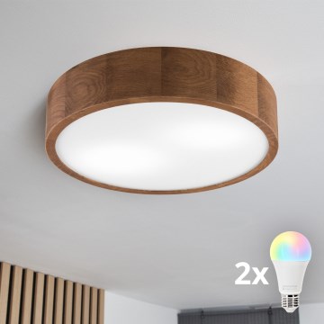 Brilagi - LED RGBW dimmbare Deckenleuchte CARVALHO 2xE27/9W/230V 2700-6500K Wi-Fi Eiche Ø 37,5 cm