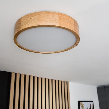 Brilagi - LED RGBW dimmbare Deckenleuchte CARVALHO 2xE27/9W/230V 2700-6500K Wi-Fi Eiche Ø 37,5 cm