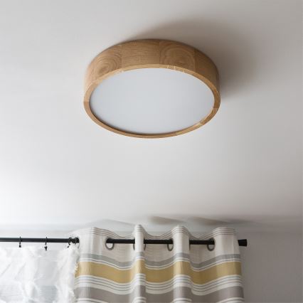 Brilagi - LED RGBW dimmbare Deckenleuchte CARVALHO 2xE27/9W/230V 2700-6500K Wi-Fi Eiche Ø 37,5 cm