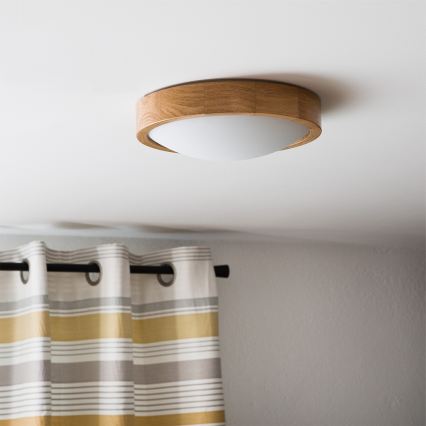 Brilagi - LED RGBW dimmbare Deckenleuchte CARVALHO SLIM 1xE27/9W/230V 2700-6500K Wi-Fi Eiche Ø 27 cm