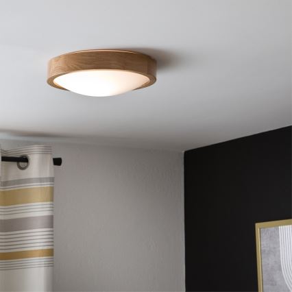 Brilagi - LED RGBW dimmbare Deckenleuchte CARVALHO SLIM 1xE27/9W/230V 2700-6500K Wi-Fi Eiche Ø 27 cm