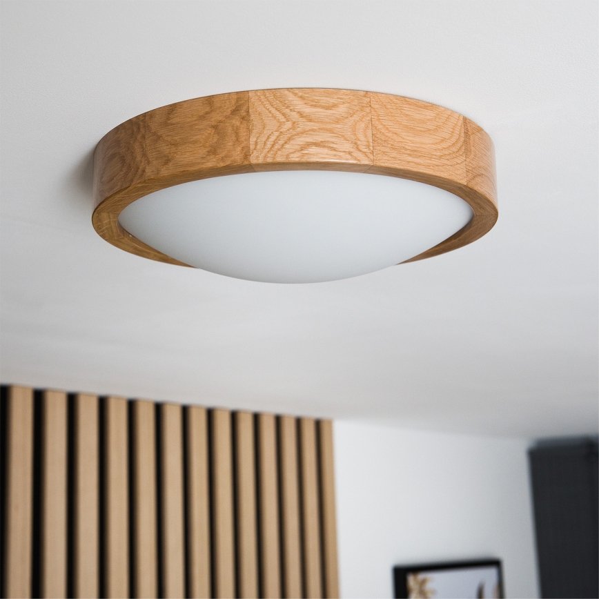 Brilagi - LED RGBW dimmbare Deckenleuchte CARVALHO SLIM 1xE27/9W/230V 2700-6500K Wi-Fi Eiche Ø 27 cm