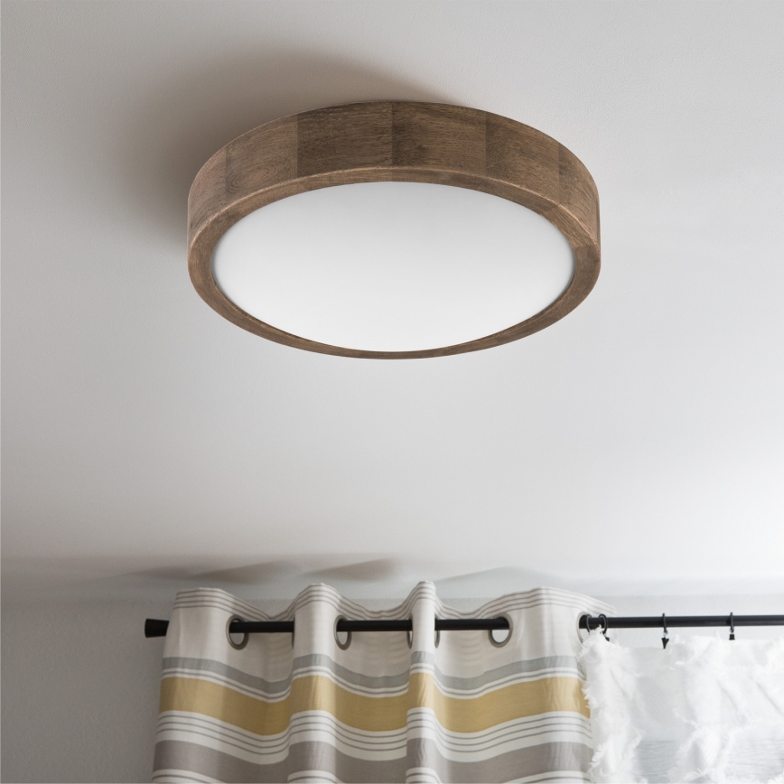 Brilagi - LED RGBW dimmbare Deckenleuchte CARVALHO SLIM 1xE27/9W/230V 2700-6500K Wi-Fi Eiche Ø 27 cm