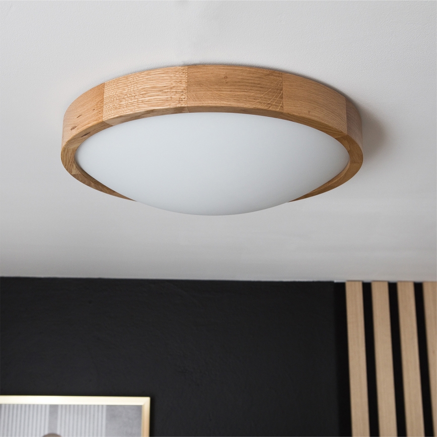 Brilagi - LED RGBW dimmbare Deckenleuchte CARVALHO SLIM 2xE27/9W/230V 2700-6500K Wi-Fi Eiche Ø 37 cm