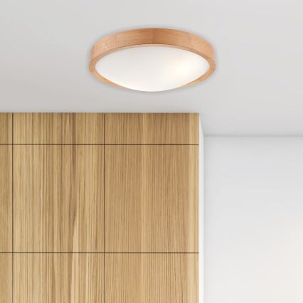 Brilagi - LED RGBW dimmbare Deckenleuchte CARVALHO SLIM 2xE27/9W/230V 2700-6500K Wi-Fi Eiche Ø 37 cm