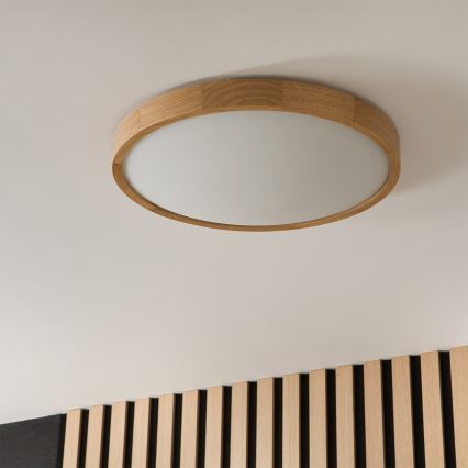 Brilagi - LED RGBW dimmbare Deckenleuchte CARVALHO SLIM 3xE27/9W/230V 2700-6500K Wi-Fi Eiche Ø 47 cm