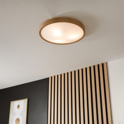 Brilagi - LED RGBW dimmbare Deckenleuchte CARVALHO SLIM 3xE27/9W/230V 2700-6500K Wi-Fi Eiche Ø 47 cm