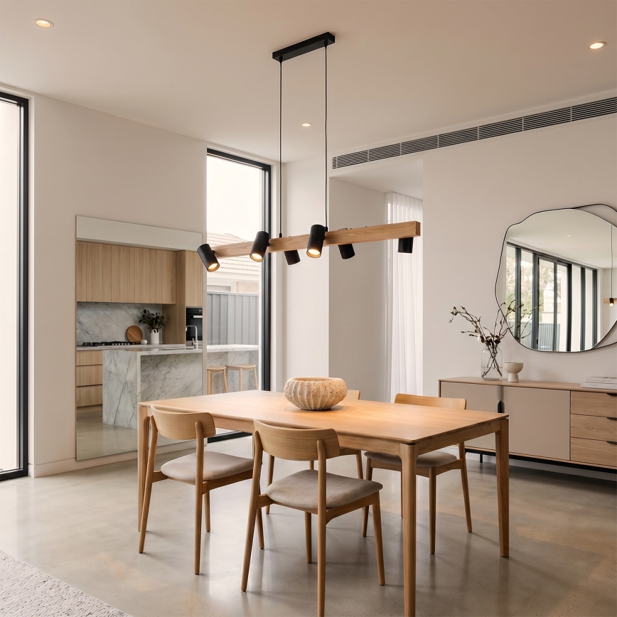 BRILAGI - LED RGBW dimmbare Pendelleuchte mit Seilabhängung SELE 6xGU10/6,5W/230V 2700-6500K schwarz/Eichen-Dekor + Fernbedienung