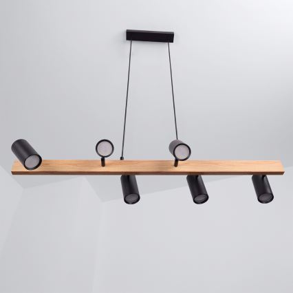 BRILAGI - LED RGBW dimmbare Pendelleuchte mit Seilabhängung SELE 6xGU10/6,5W/230V 2700-6500K schwarz/Eichen-Dekor + Fernbedienung
