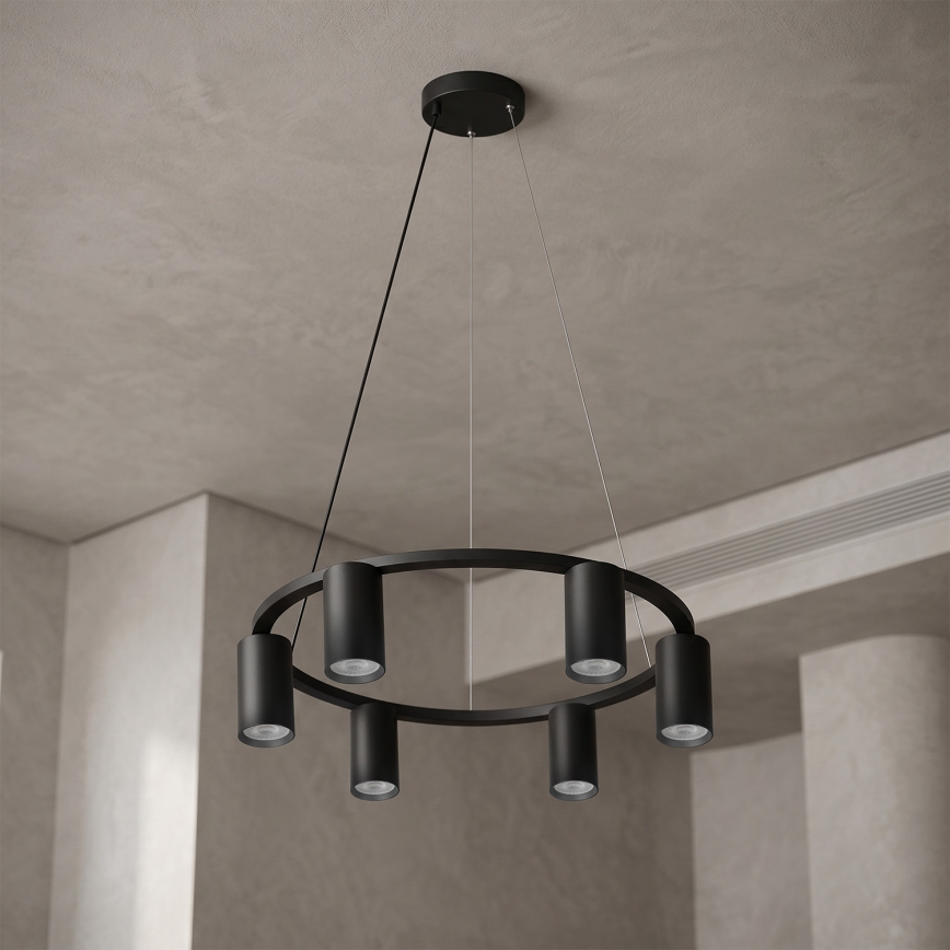 BRILAGI - LED RGBW dimmbare Pendelleuchte an Stahlseil SELE 6xGU10/6,5W/230V 2700-6500K schwarz + Fernbedienung