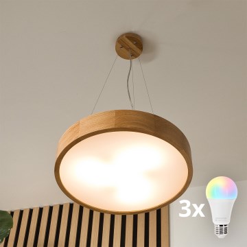 BRILAGI - LED RGBW dimmbare Hängeleuchte CARVALHO 3xE27/12W/230V 2700-6500K Eiche Ø 47,5 cm