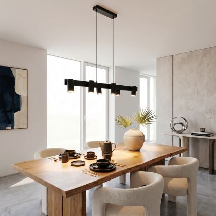 BRILAGI - LED RGBW dimmbare Pendelleuchte an Seil SELE 6xGU10/6,5W/230V 2700-6500K schwarz + Fernbedienung