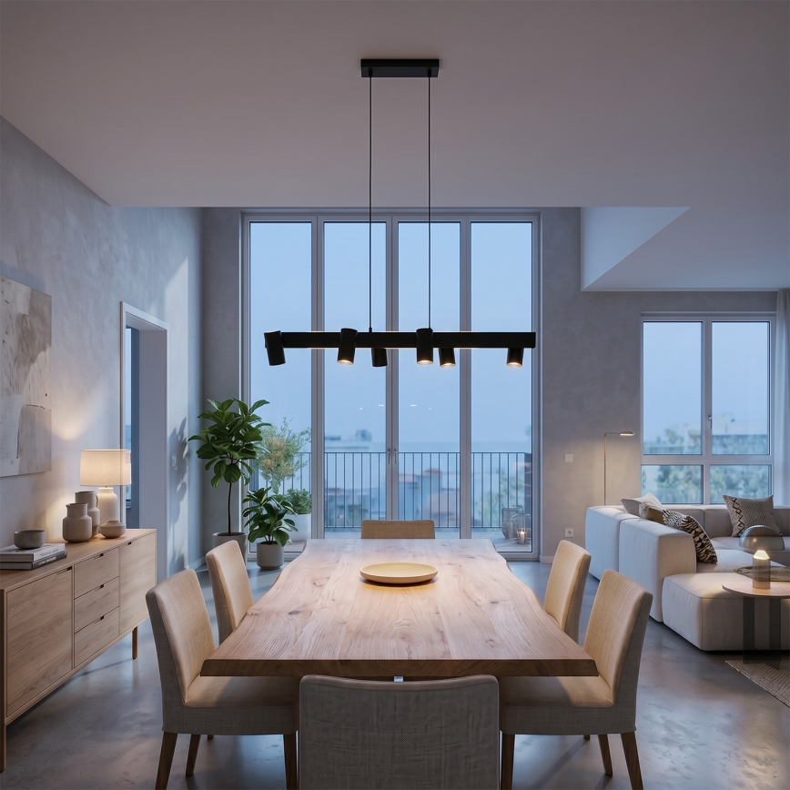 BRILAGI - LED RGBW dimmbare Pendelleuchte an Seil SELE 6xGU10/6,5W/230V 2700-6500K schwarz + Fernbedienung